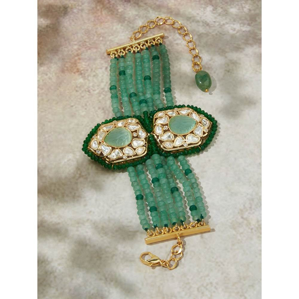 Joules By Radhika Multi Shaded Green Polki Bracelet
