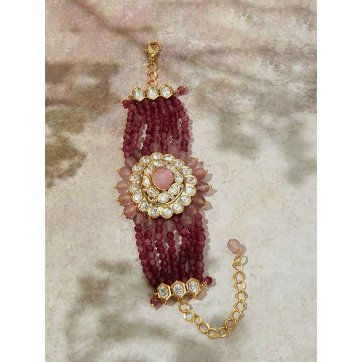 Joules By Radhika Royal Pink & Red Gold Polki Bracelet