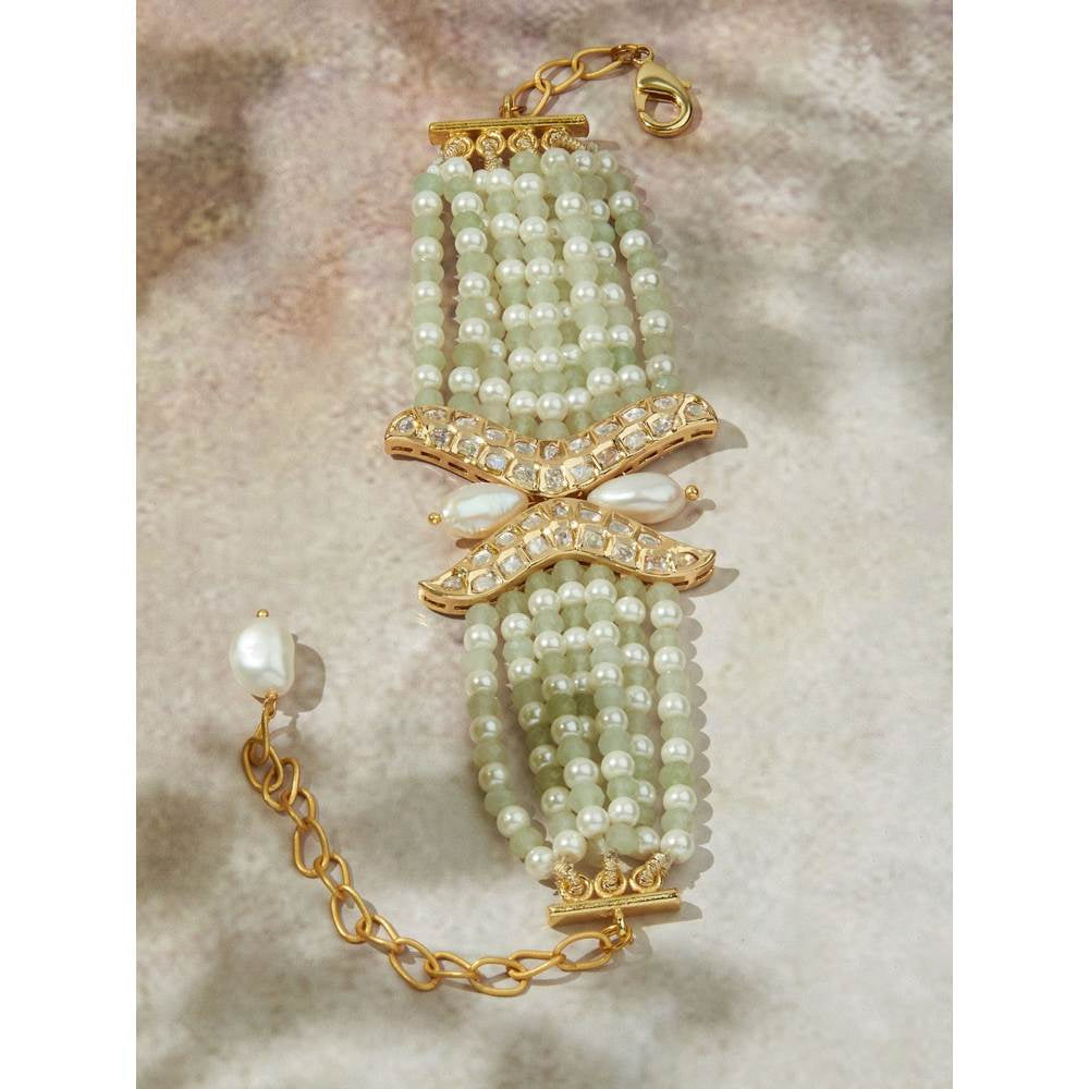 Joules By Radhika Green & White Polki Bracelet