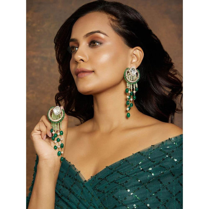 Joules By Radhika Green & Golden Classic Dangler Earring