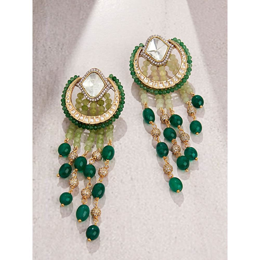 Joules By Radhika Green & Golden Classic Dangler Earring