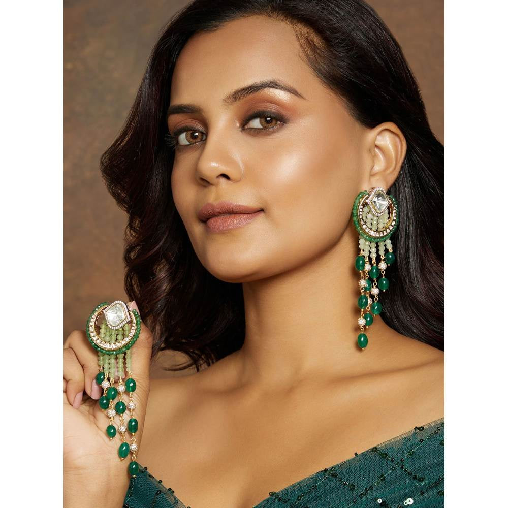 Joules By Radhika Green & Golden Classic Dangler Earring