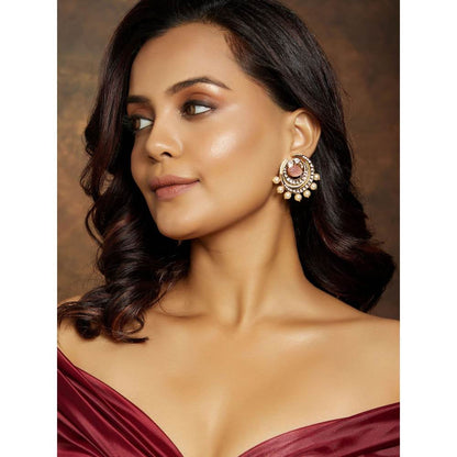 Joules By Radhika Pink & Golden Stud Earrings