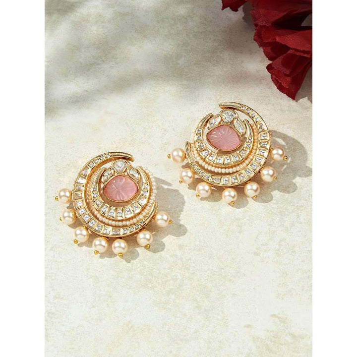 Joules By Radhika Pink & Golden Stud Earrings