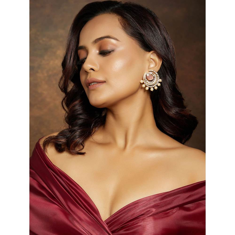 Joules By Radhika Pink & Golden Stud Earrings