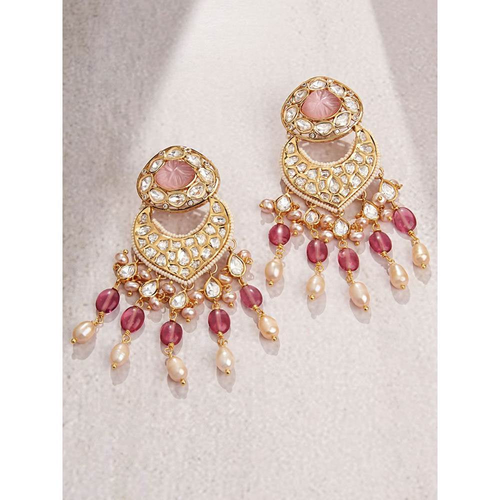 Joules By Radhika Alluring Pink Kundan Polki Earrings