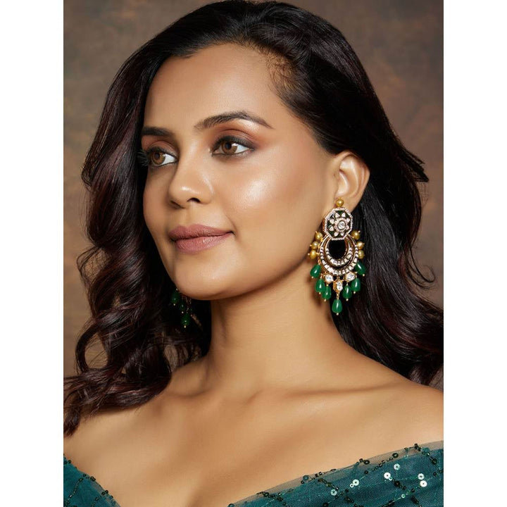 Joules By Radhika Classic Green & Golden Polki Earrings