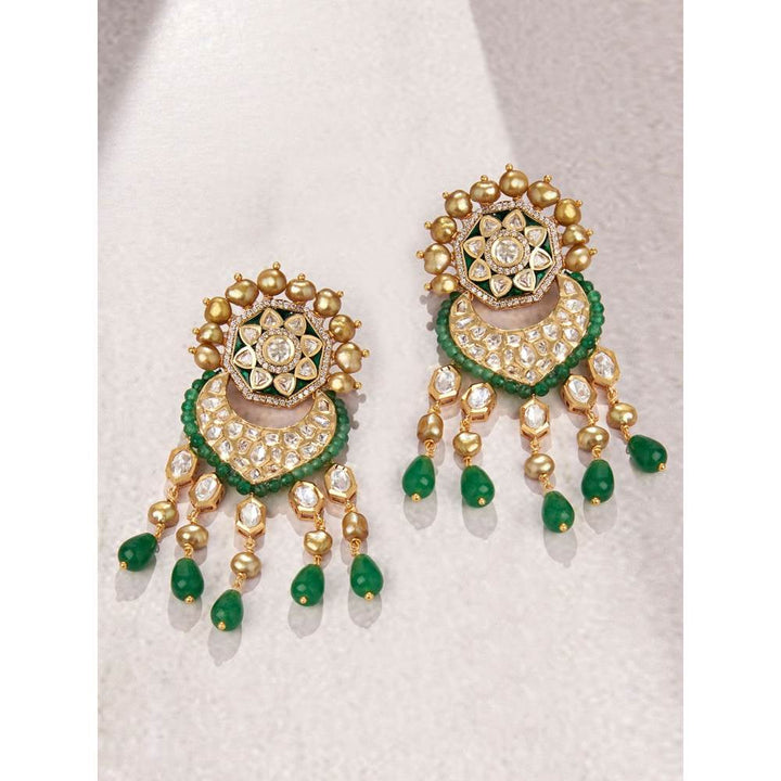 Joules By Radhika Classic Golden & Green Earring