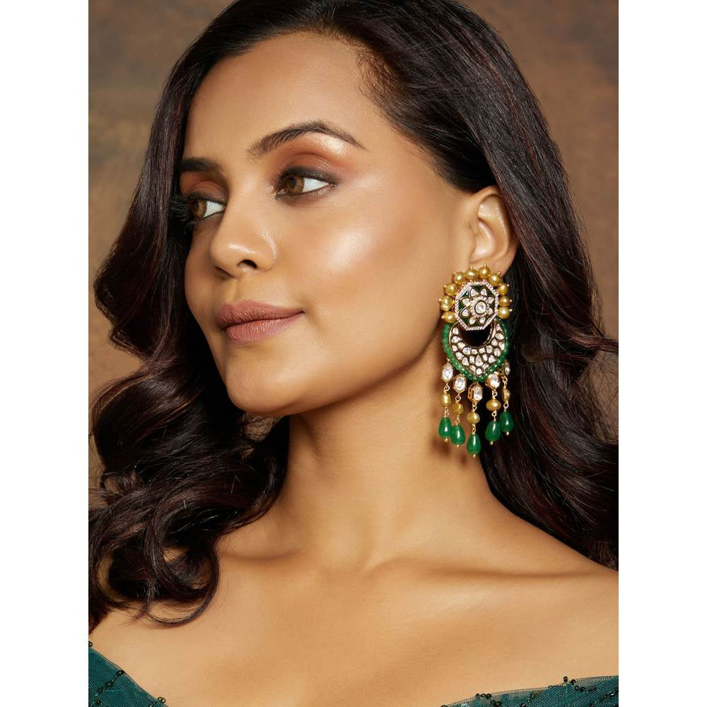 Joules By Radhika Classic Golden & Green Earring