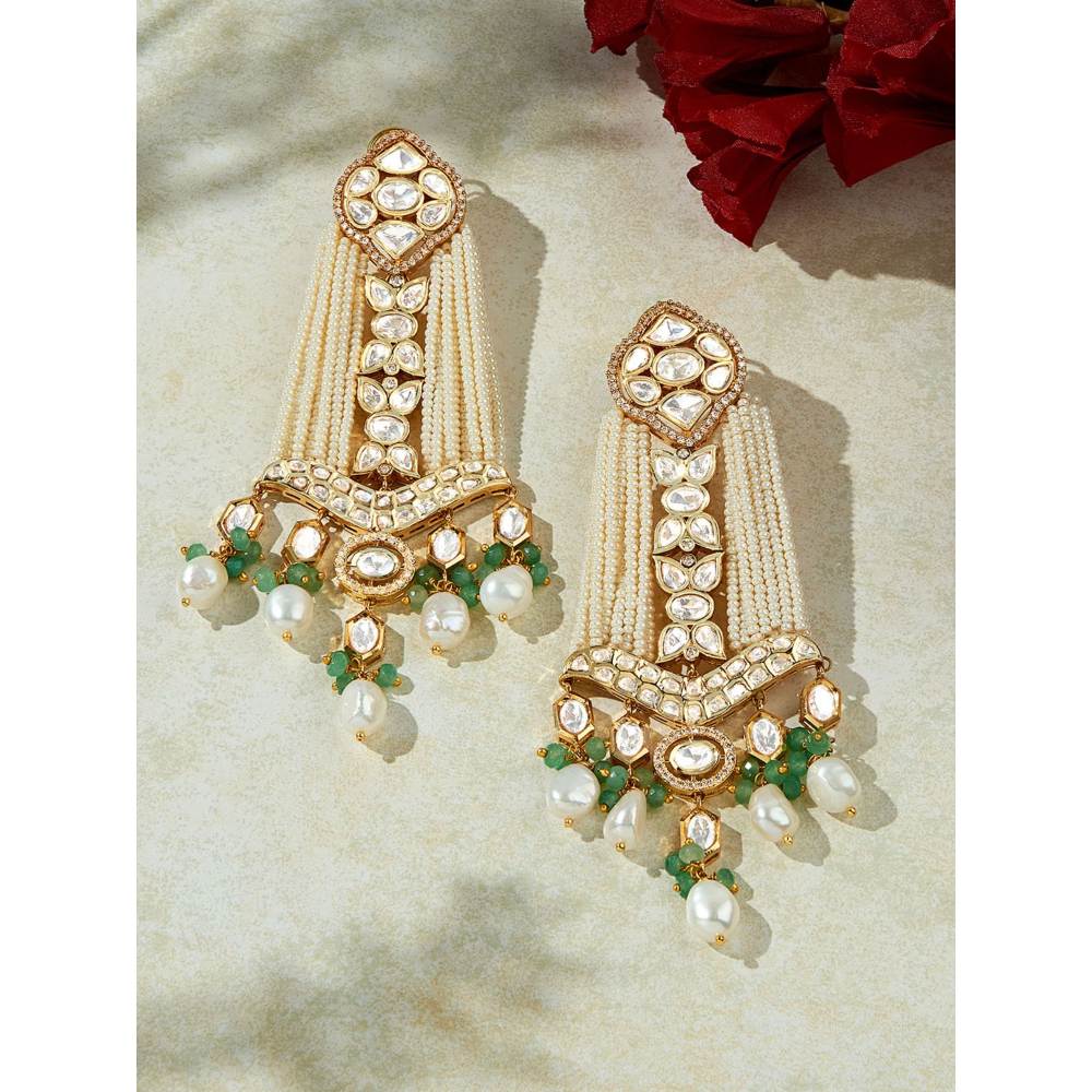 Joules By Radhika Bespoke White & Golden Chandelier Earring