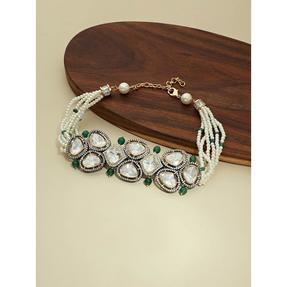 Joules By Radhika Green & White Antique Polki Necklace