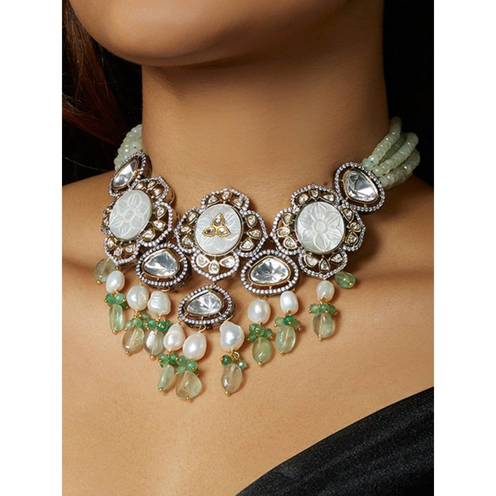 Joules By Radhika Antique White & Green Necklace