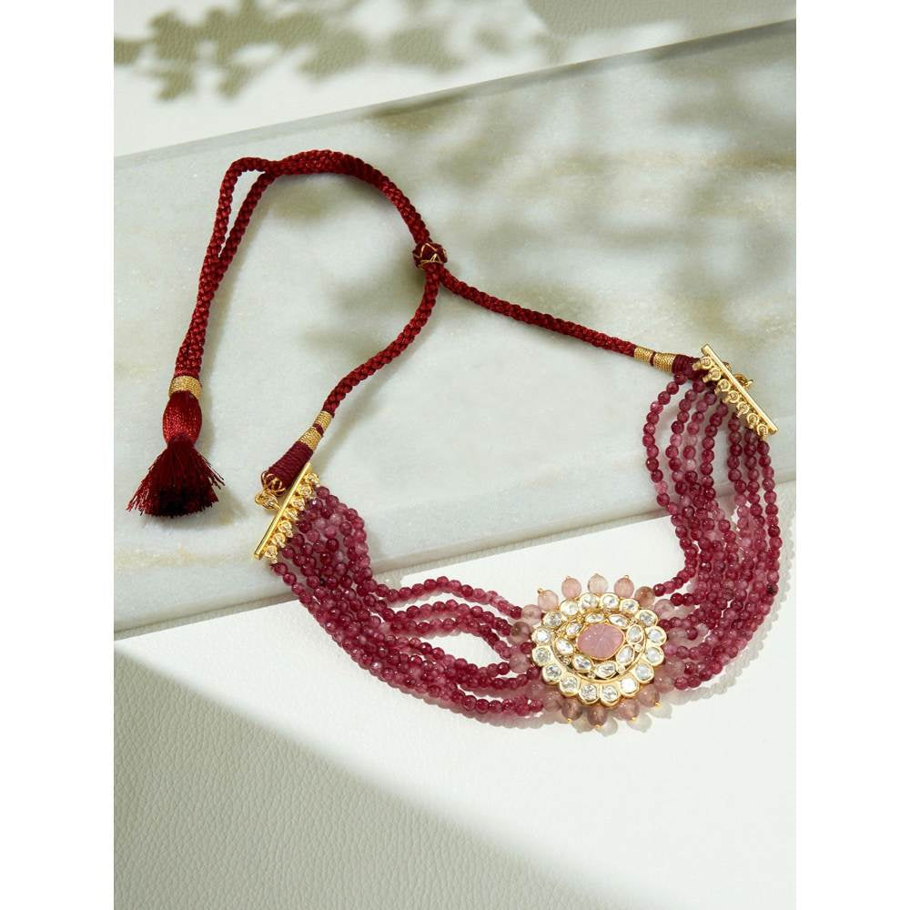 Joules By Radhika Red & Golden Polki Necklace