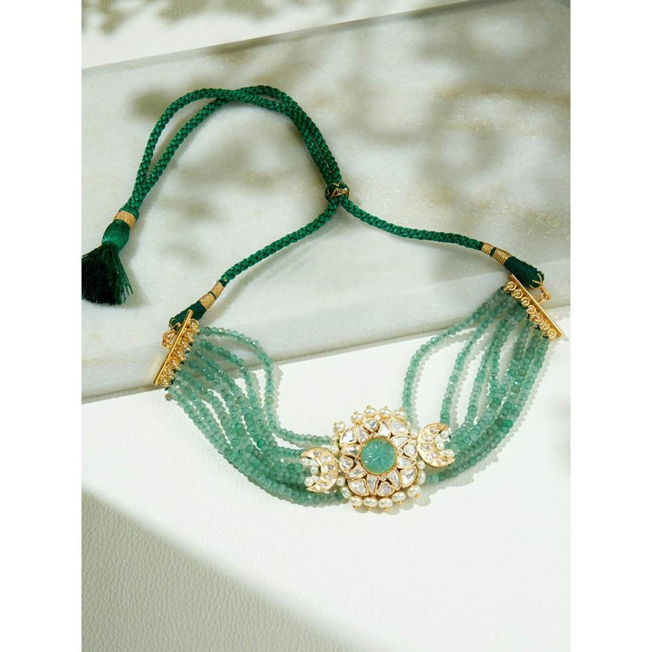 Joules By Radhika Green & Golden Polki Necklace