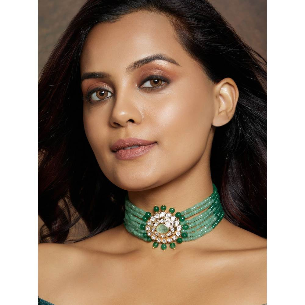 Joules By Radhika Multi Shaded Green Polki Choker