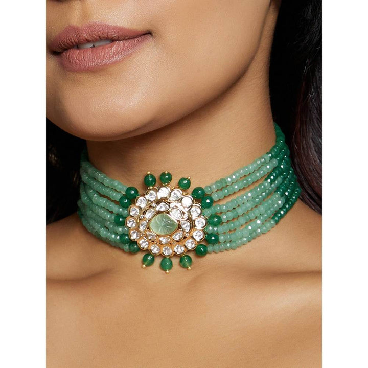 Joules By Radhika Multi Shaded Green Polki Choker