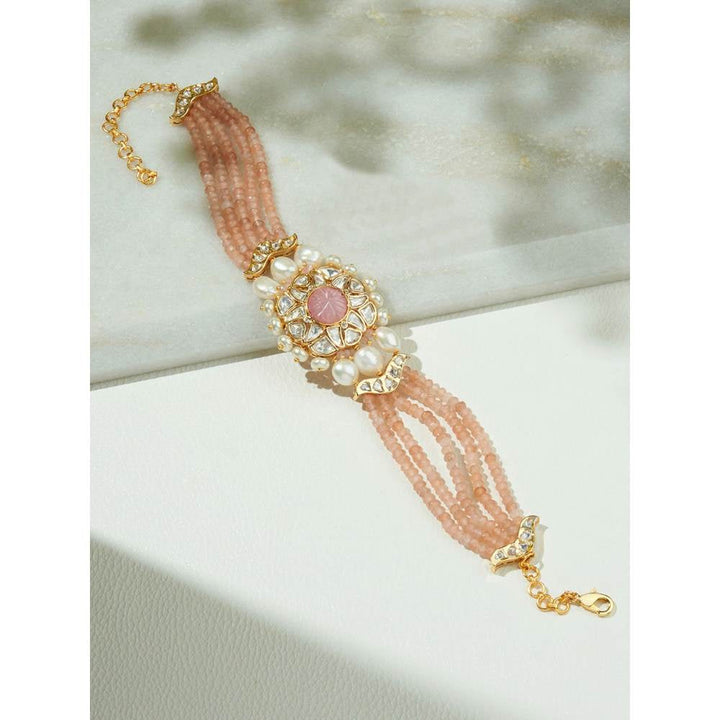 Joules By Radhika Vibrant Peach Beaded Polki Necklace