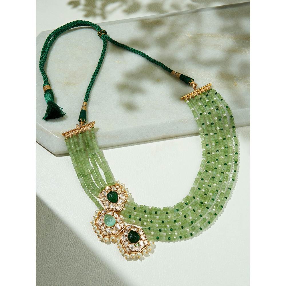 Joules By Radhika Green Colour Layered Necklace