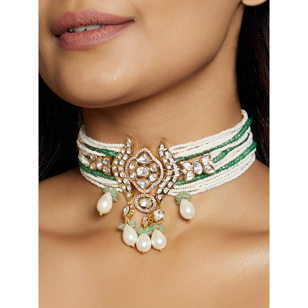 Joules By Radhika Elegant White & Green Necklace