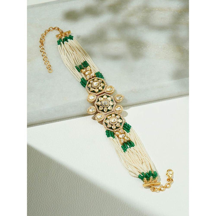 Joules By Radhika White & Green Shaded Polki Choker