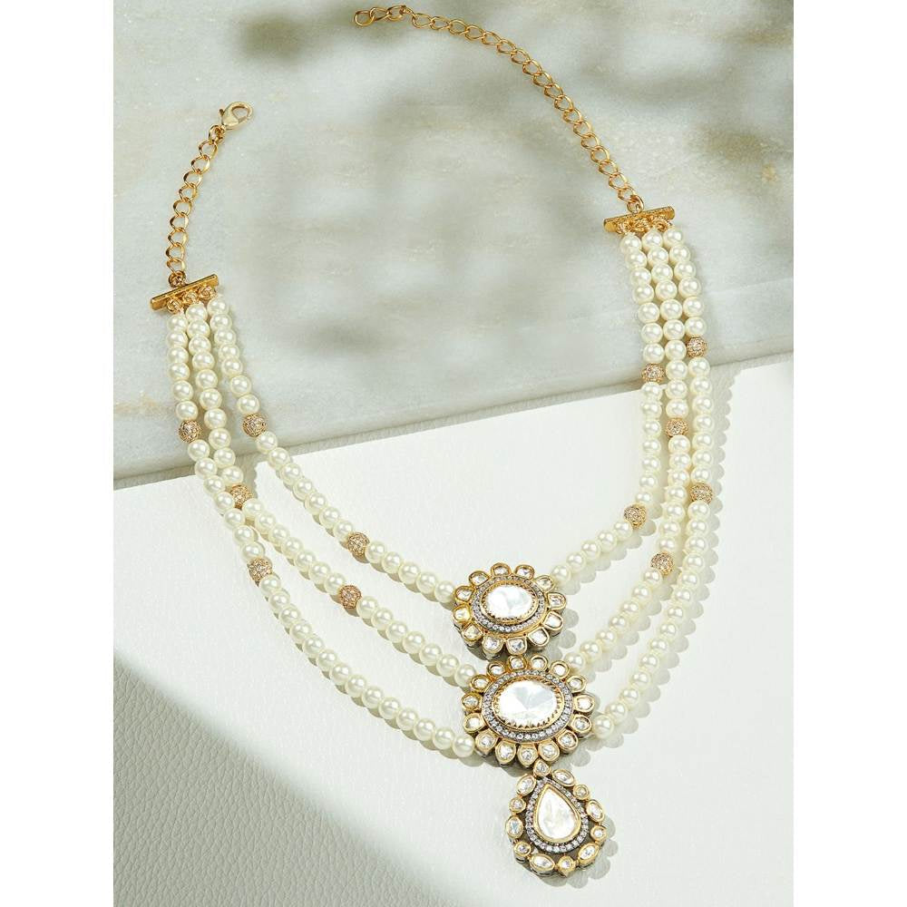 Joules By Radhika Classic Multi Layered Pearl Polki Necklace