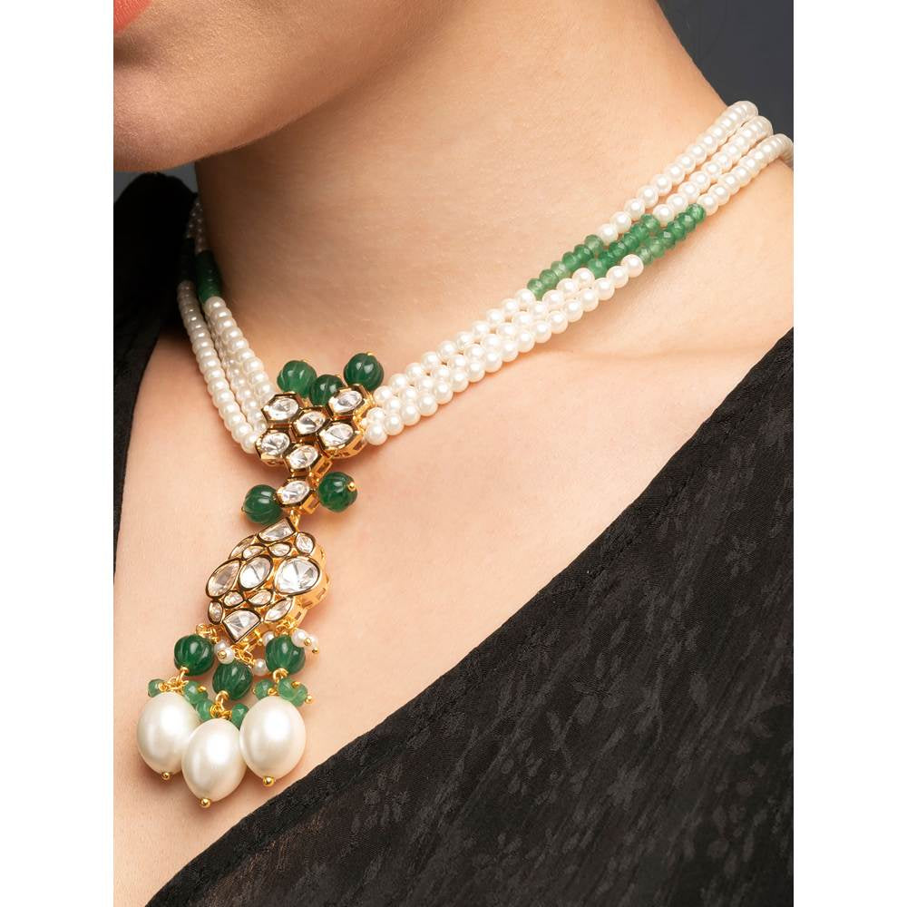 Joules By Radhika White Pearly Necklace with Kundan Polki
