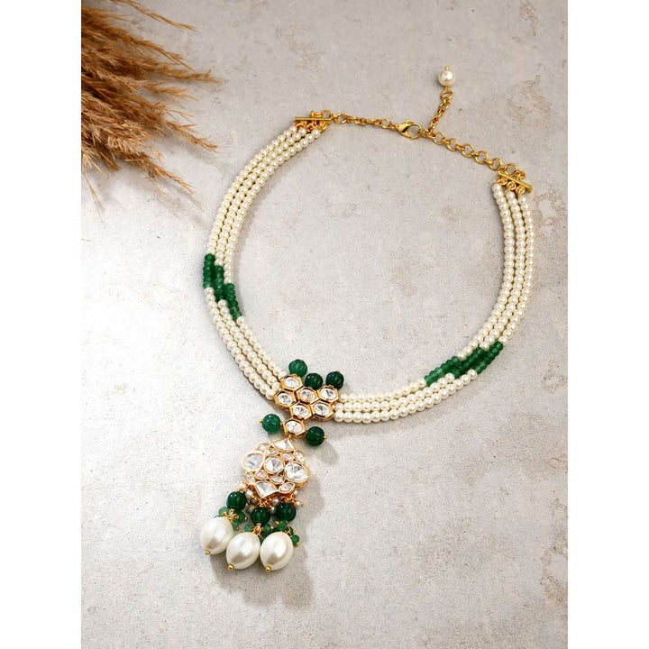 Joules By Radhika White Pearly Necklace with Kundan Polki