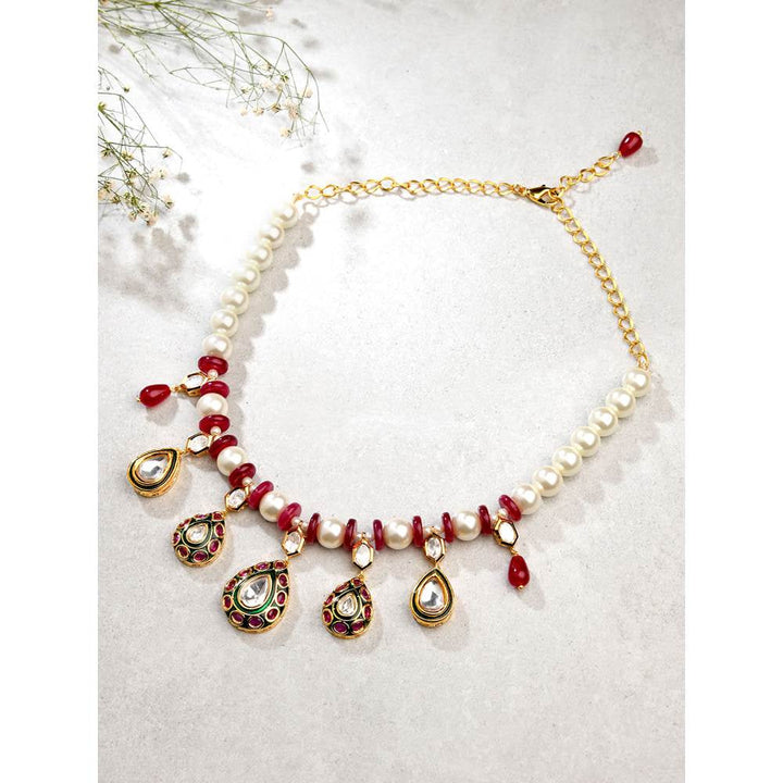 Joules By Radhika Necklace with Pearls & Red Agate