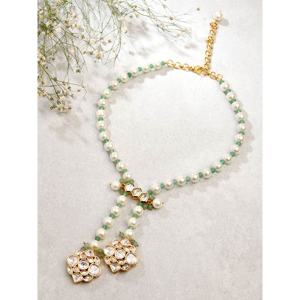 Joules By Radhika White & Green Long Necklace