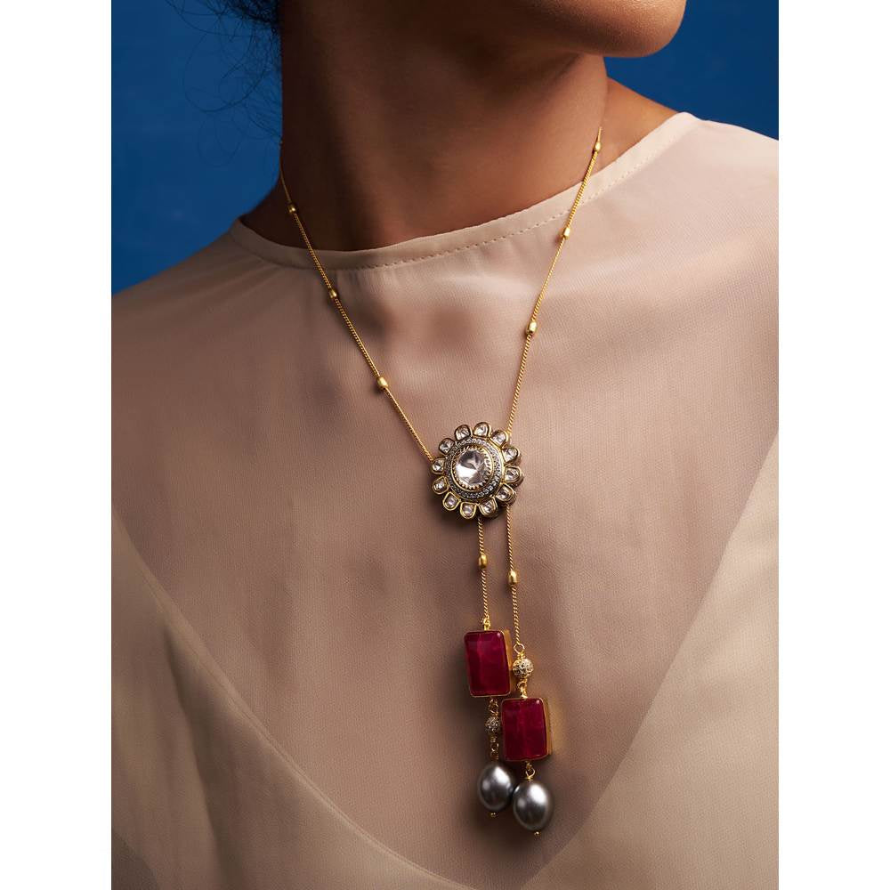 Joules By Radhika Red & Golden Petite Necklace