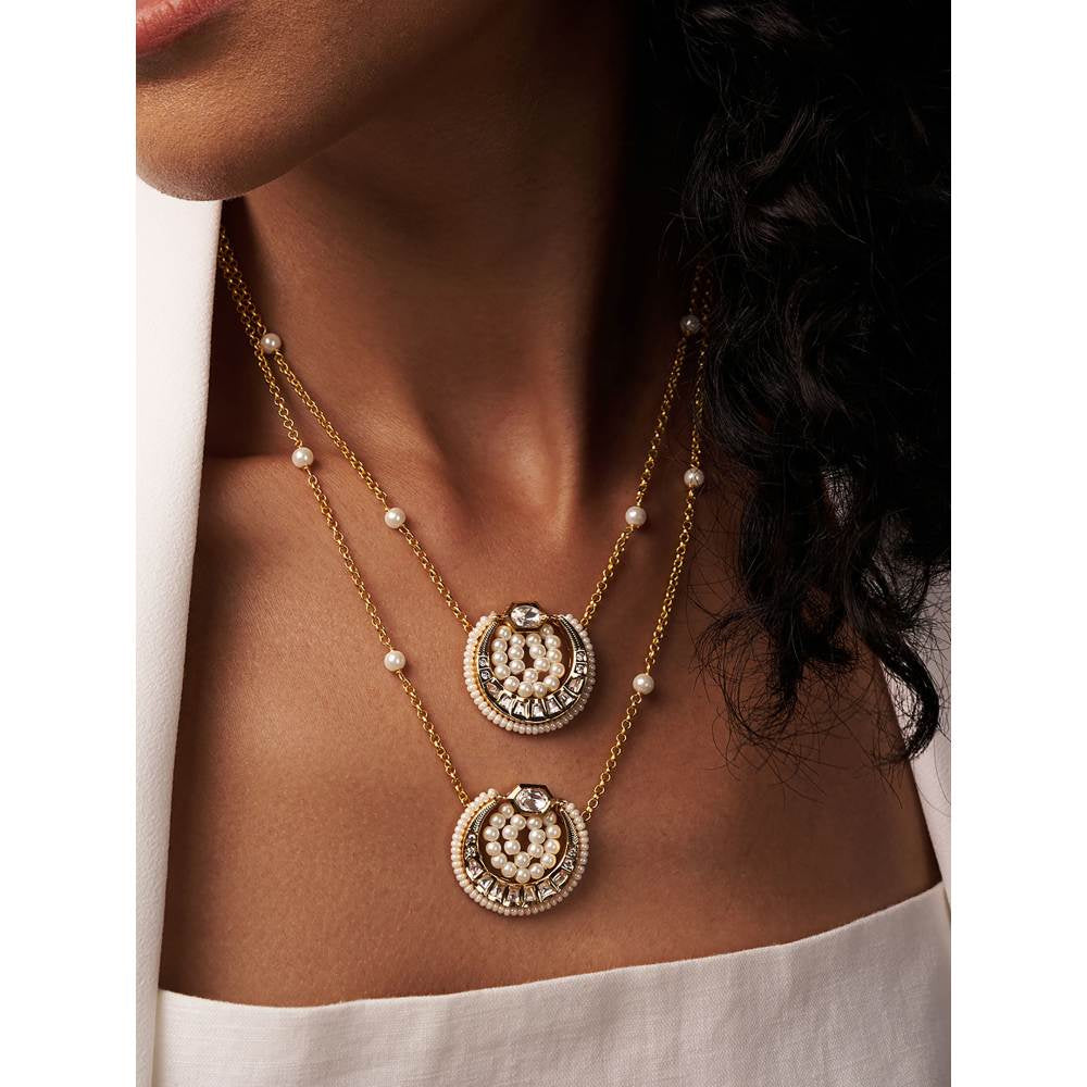 Joules By Radhika Classic Pearl & Kundan Dainty Necklace
