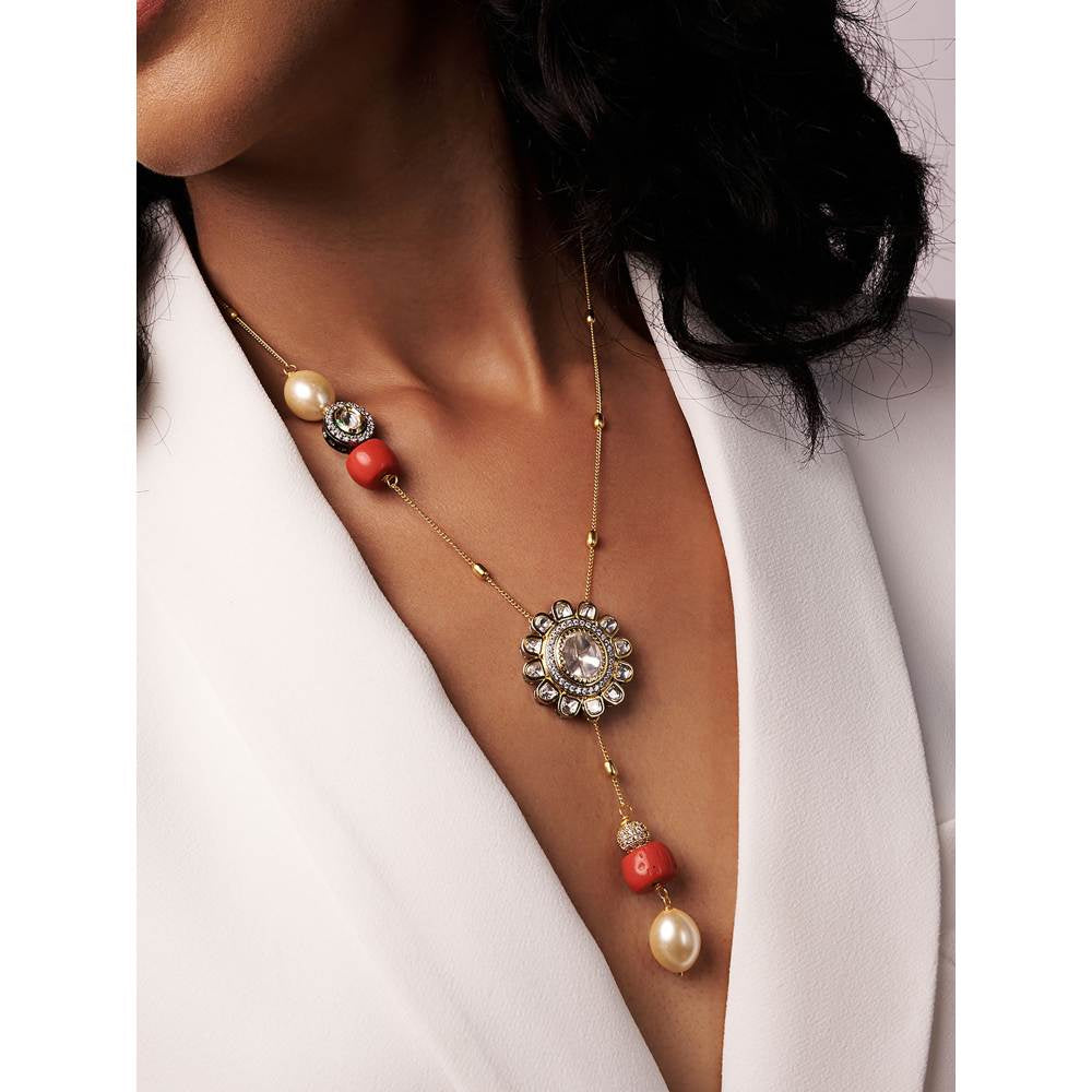 Joules By Radhika Antique Polki Coral Necklace