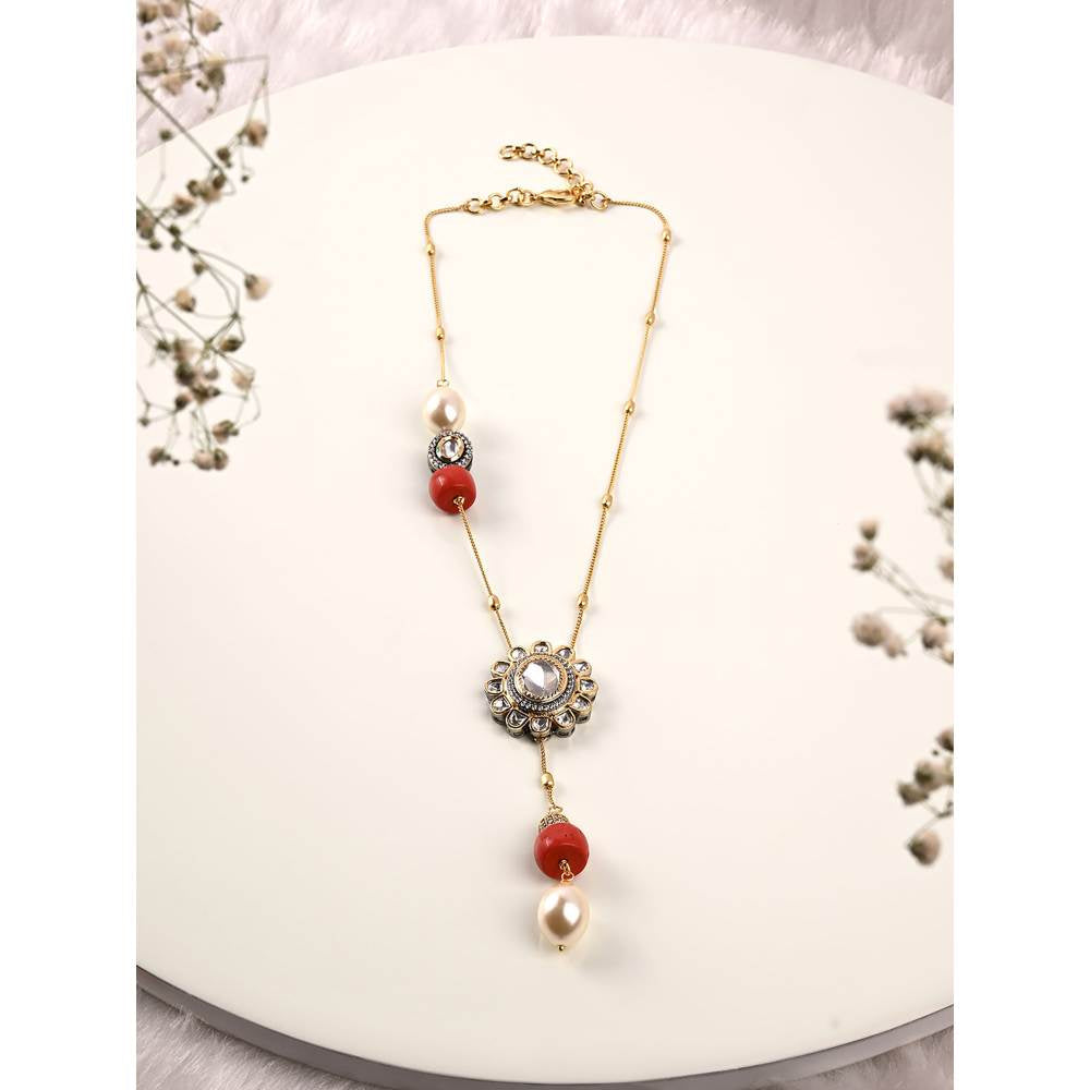 Joules By Radhika Antique Polki Coral Necklace