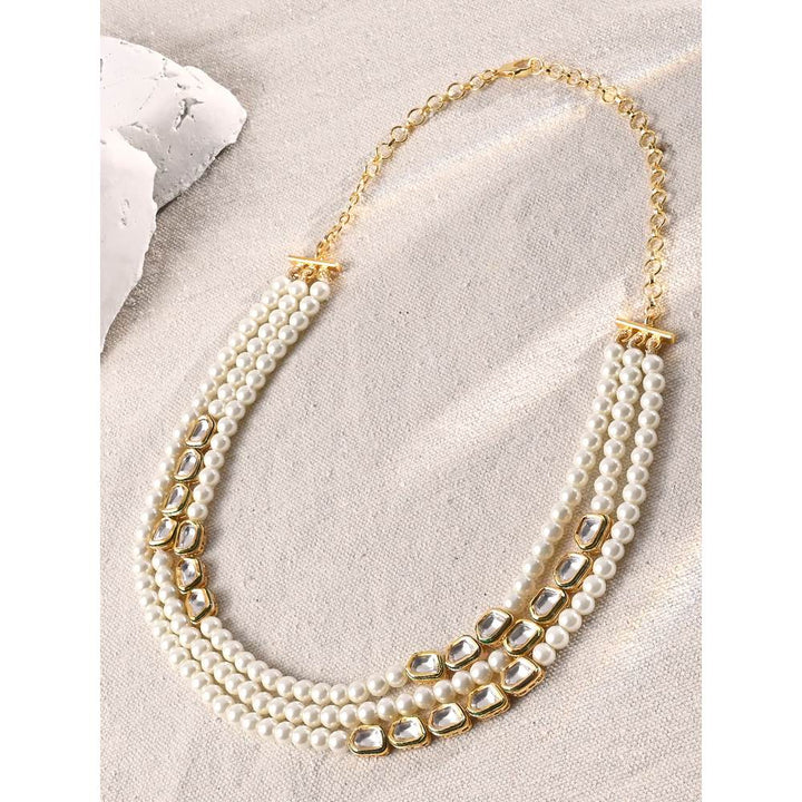 Joules By Radhika Multi Layered Pearl Polki Necklace