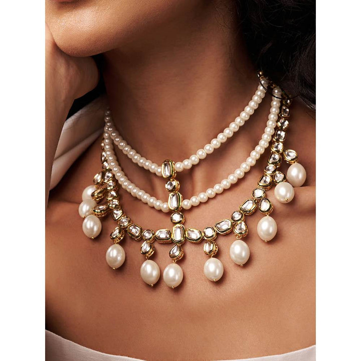 Joules By Radhika Classic Pearl Necklace with Polki