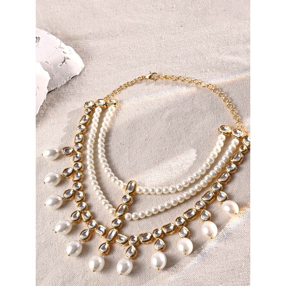 Joules By Radhika Classic Pearl Necklace with Polki