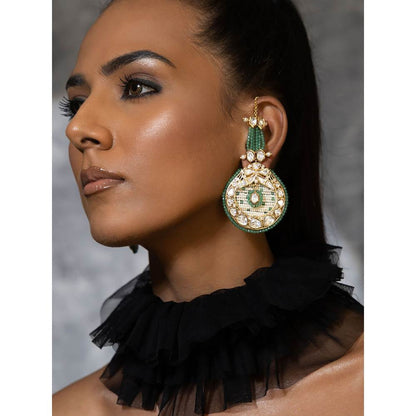 Joules By Radhika Green Jade Stone Studded Drop Earrings