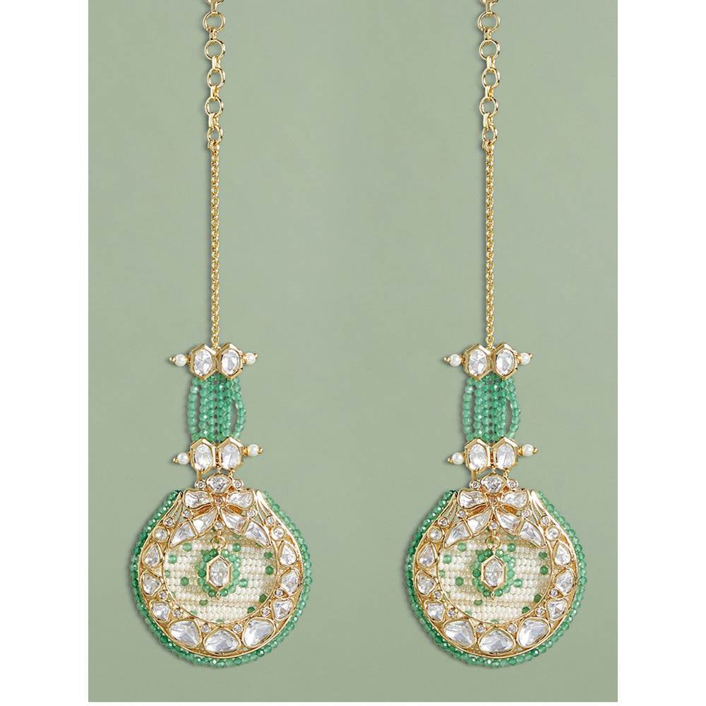 Joules By Radhika Green Jade Stone Studded Drop Earrings