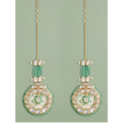 Joules By Radhika Green Jade Stone Studded Drop Earrings