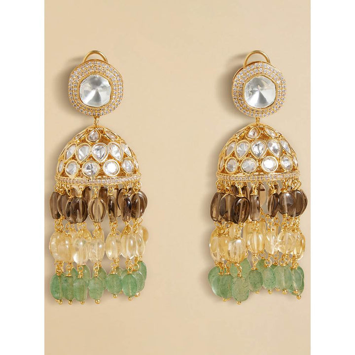 Joules By Radhika Multi-Color Polki Jhumka Earrings with Jade Tumbles