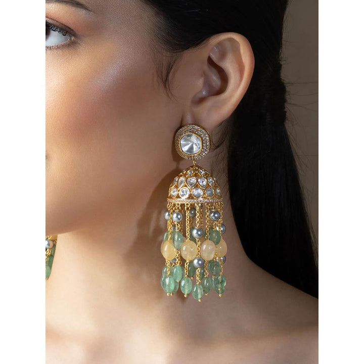 Joules By Radhika Multi-Colour Polki Jhumka Earrings