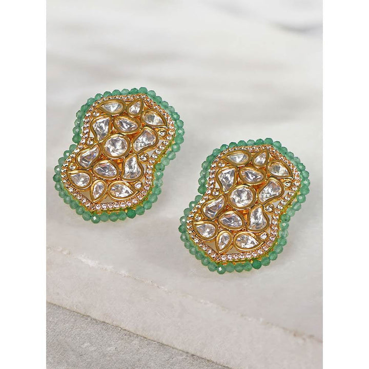 Joules By Radhika Kundan Polki Green Beaded Stud Earrings