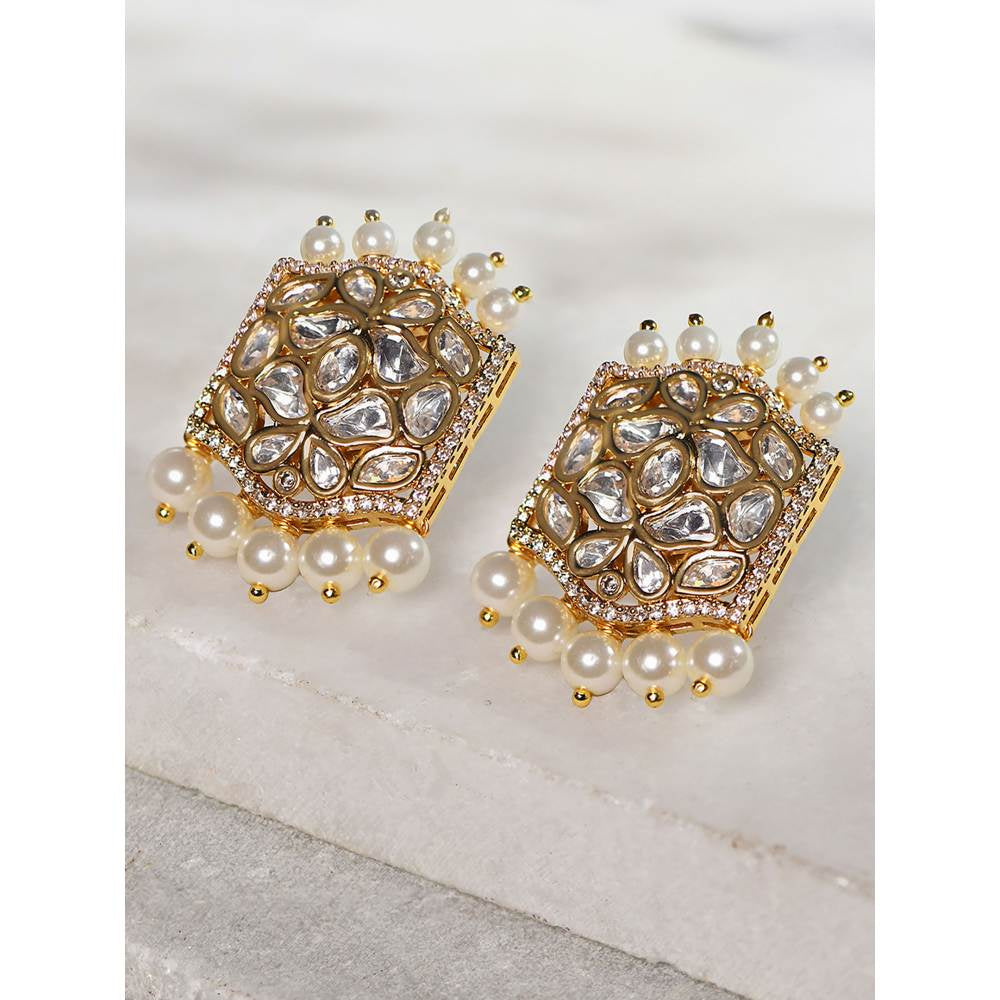 Joules By Radhika Stud Earrings with Polkiand Pearls