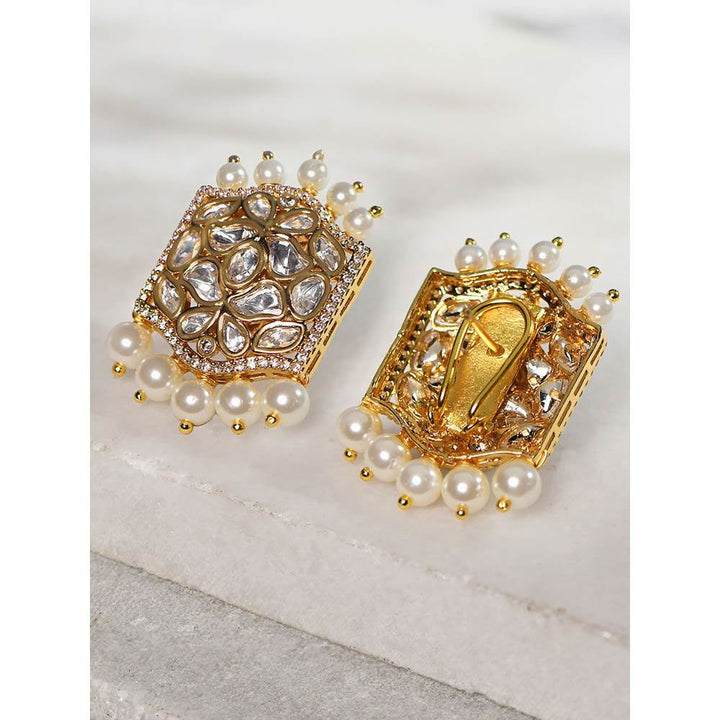 Joules By Radhika Stud Earrings with Polkiand Pearls