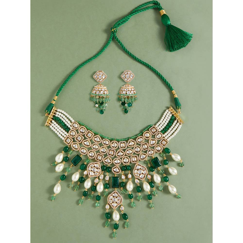 Joules By Radhika Bridal Necklace Set with Jades and Pearl Drops
