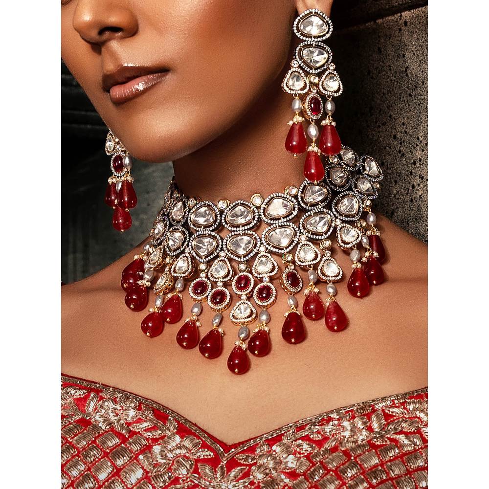 Joules By Radhika Red Polki Bridal Choker Set