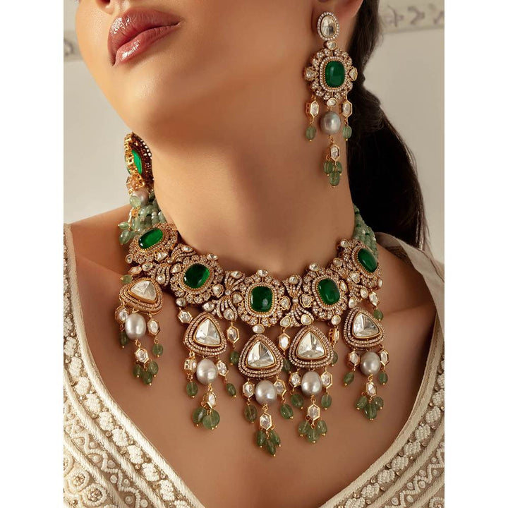 Joules By Radhika Green Polki Bridal Necklace Set