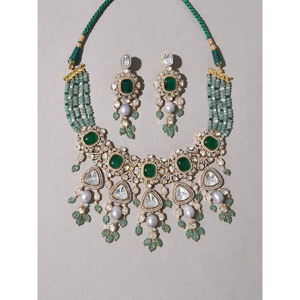 Joules By Radhika Green Polki Bridal Necklace Set