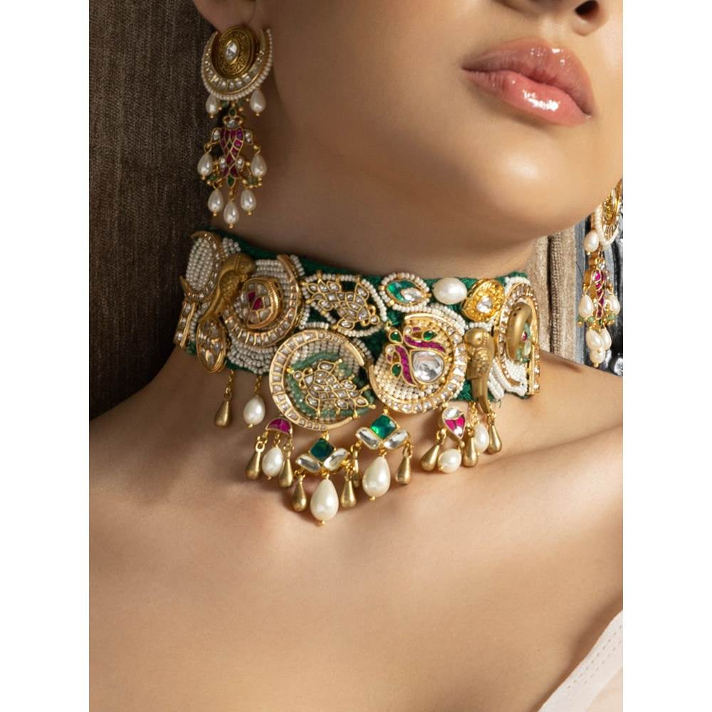 Joules By Radhika Multi-Colour Timeless Choker With Pearls Set