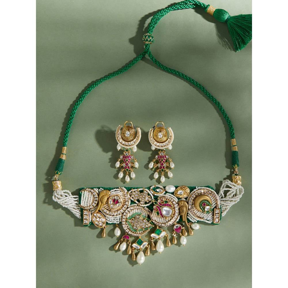 Joules By Radhika Multi-Colour Timeless Choker With Pearls Set